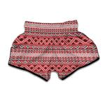 Red And White Native Tribal Print Muay Thai Boxing Shorts