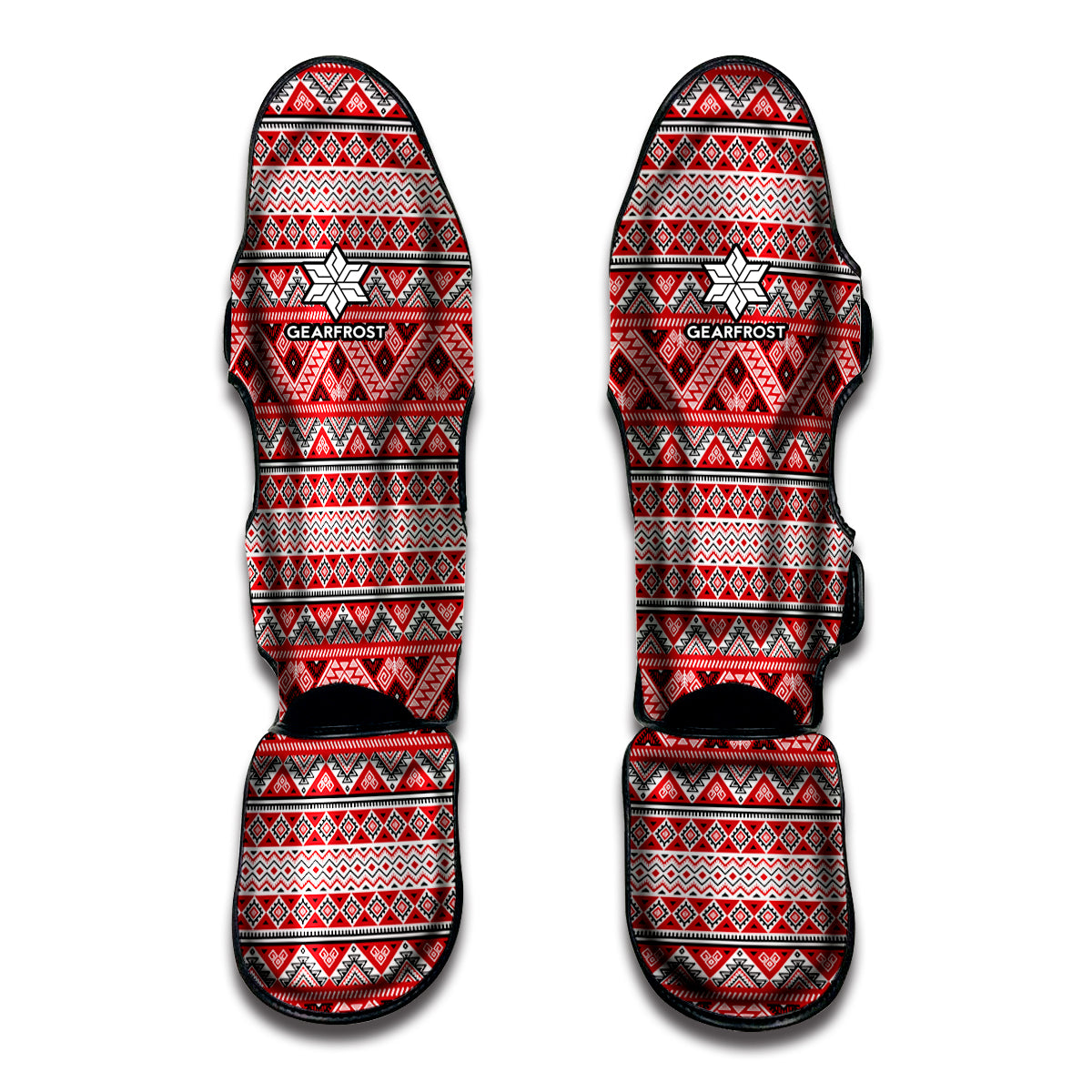 Red And White Native Tribal Print Muay Thai Shin Guard
