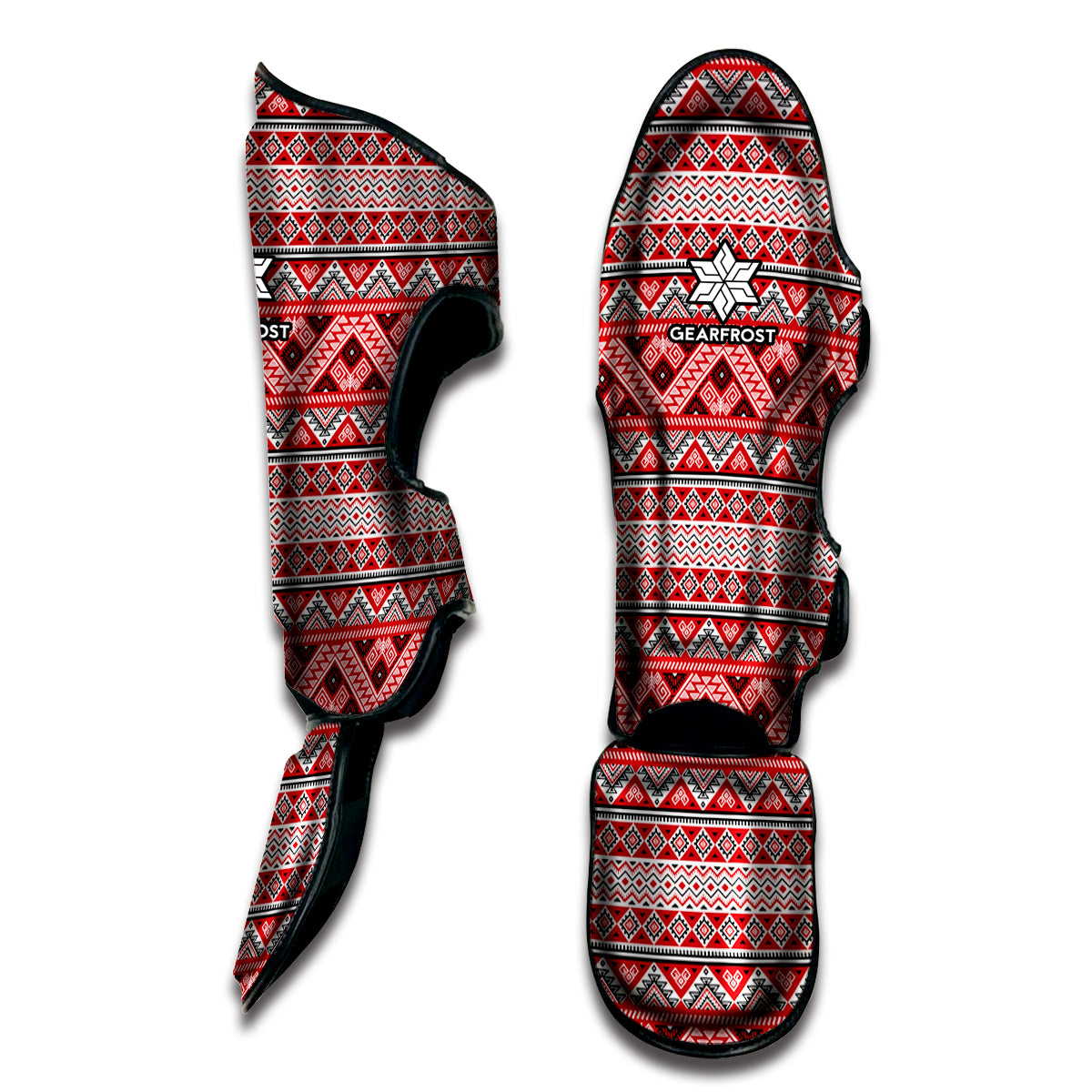Red And White Native Tribal Print Muay Thai Shin Guard
