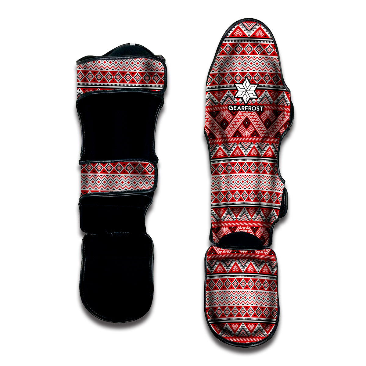 Red And White Native Tribal Print Muay Thai Shin Guard