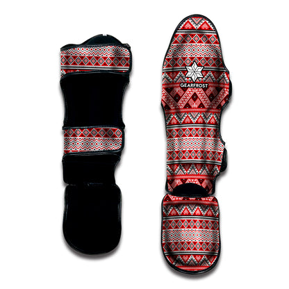 Red And White Native Tribal Print Muay Thai Shin Guard