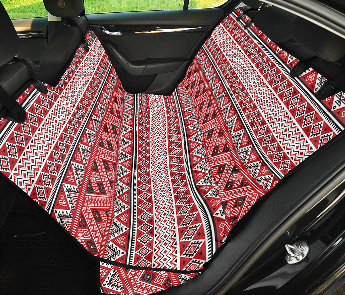 Red And White Native Tribal Print Pet Car Back Seat Cover