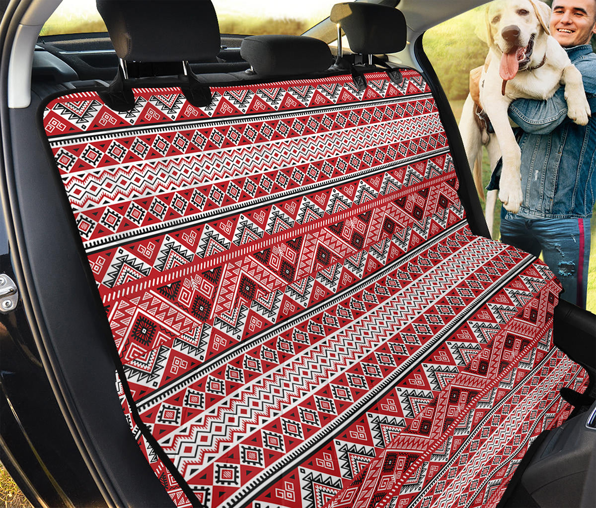 Red And White Native Tribal Print Pet Car Back Seat Cover