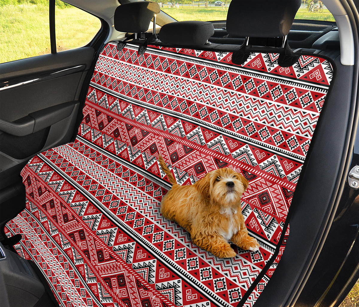 Red And White Native Tribal Print Pet Car Back Seat Cover