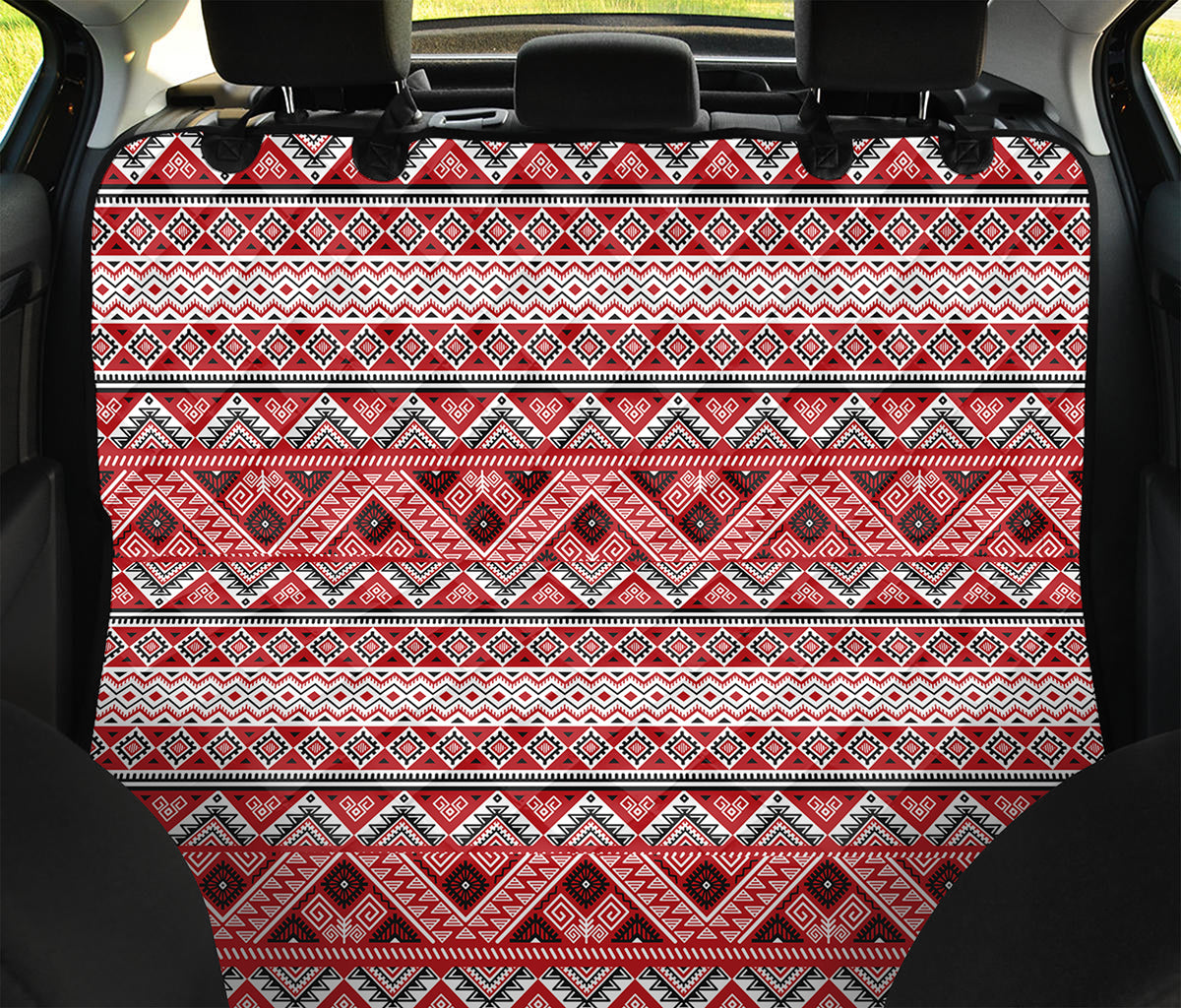 Red And White Native Tribal Print Pet Car Back Seat Cover