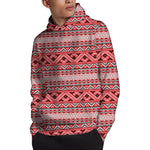 Red And White Native Tribal Print Pullover Hoodie