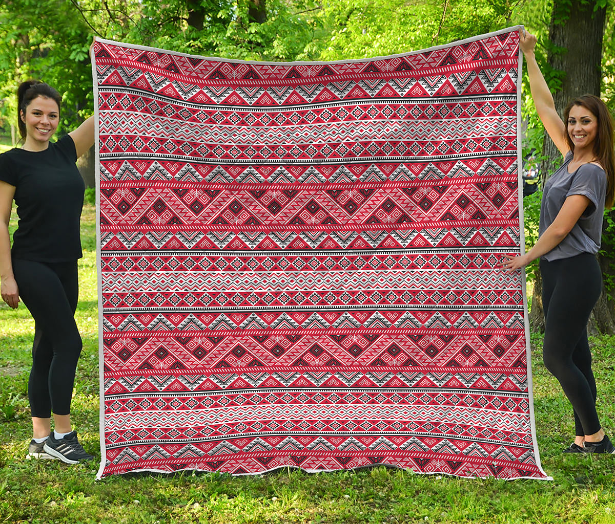 Red And White Native Tribal Print Quilt