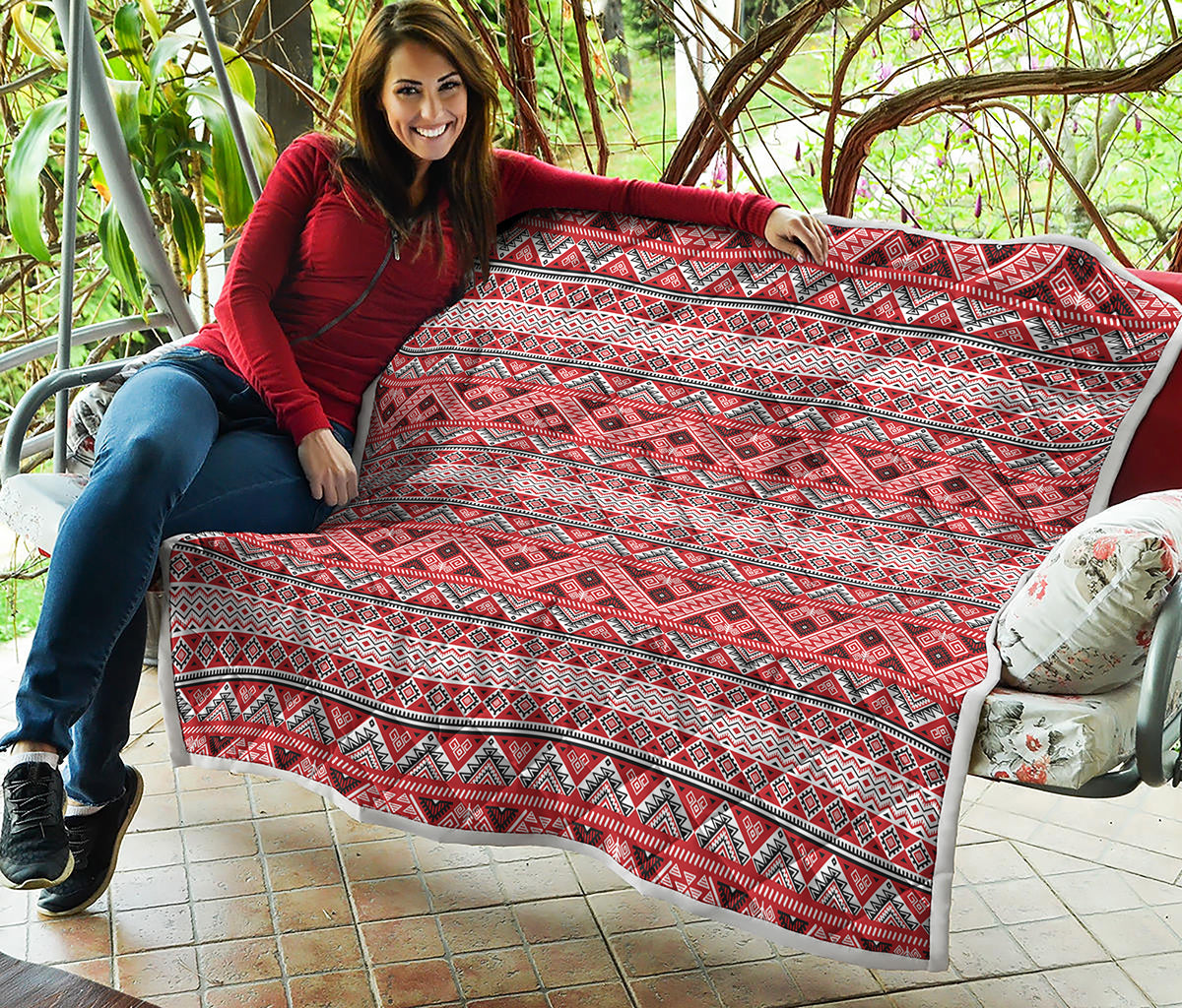Red And White Native Tribal Print Quilt