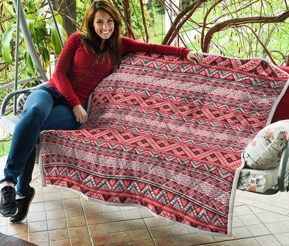 Red And White Native Tribal Print Quilt