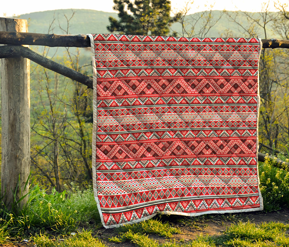 Red And White Native Tribal Print Quilt