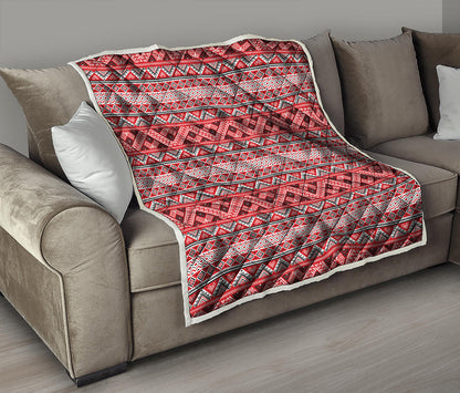 Red And White Native Tribal Print Quilt