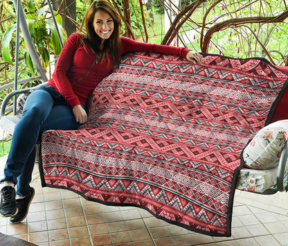 Red And White Native Tribal Print Quilt
