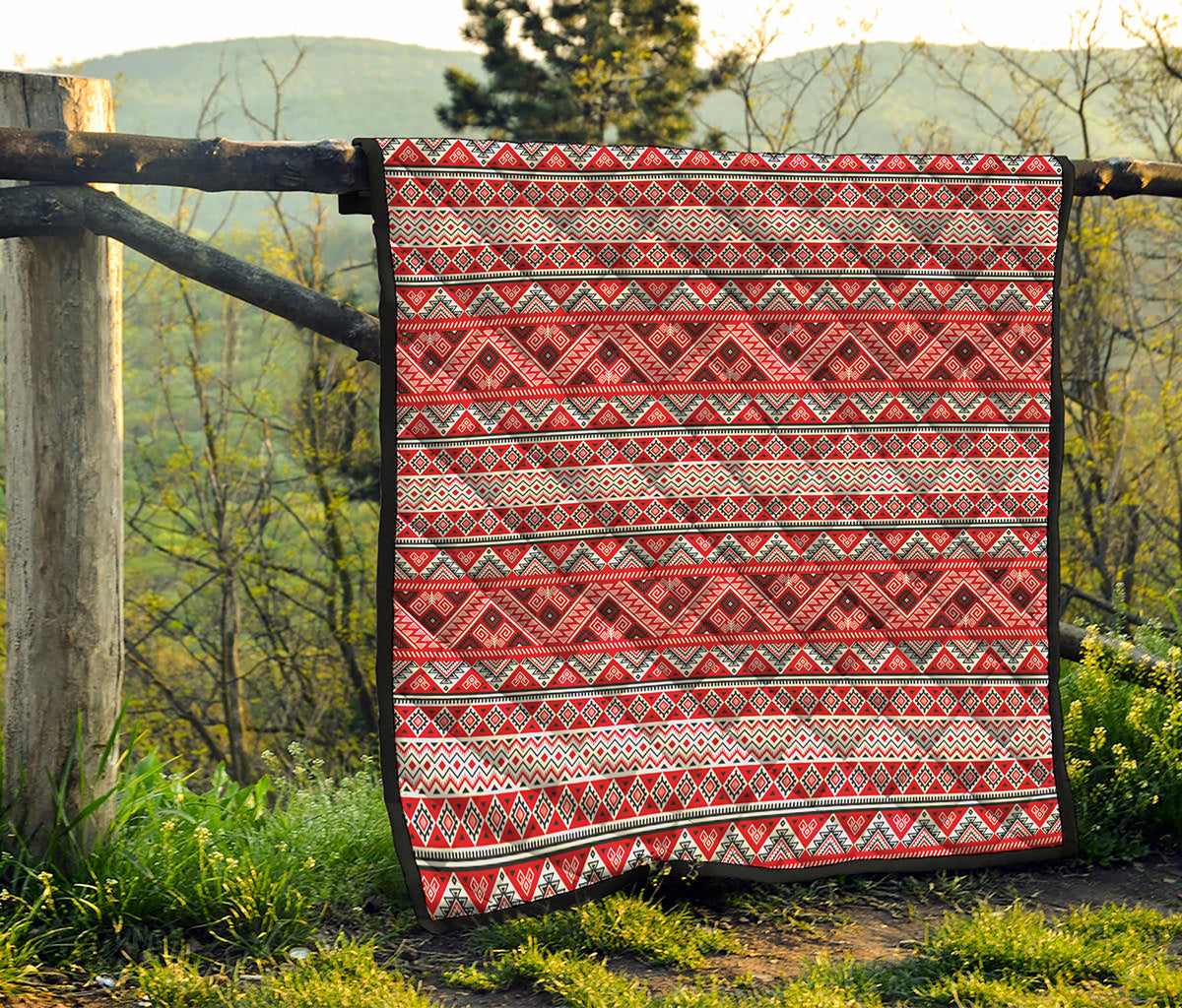 Red And White Native Tribal Print Quilt