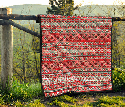 Red And White Native Tribal Print Quilt