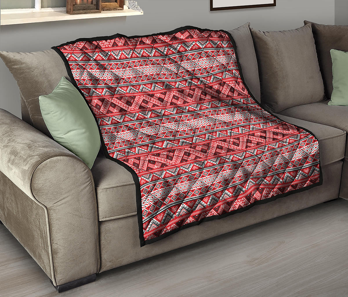 Red And White Native Tribal Print Quilt