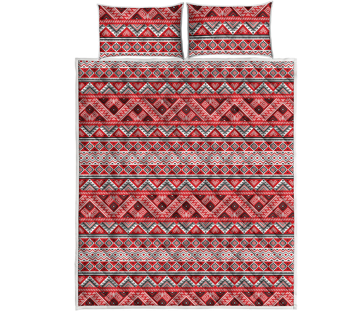 Red And White Native Tribal Print Quilt Bed Set