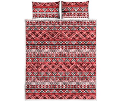 Red And White Native Tribal Print Quilt Bed Set