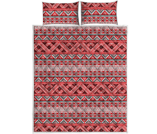 Red And White Native Tribal Print Quilt Bed Set