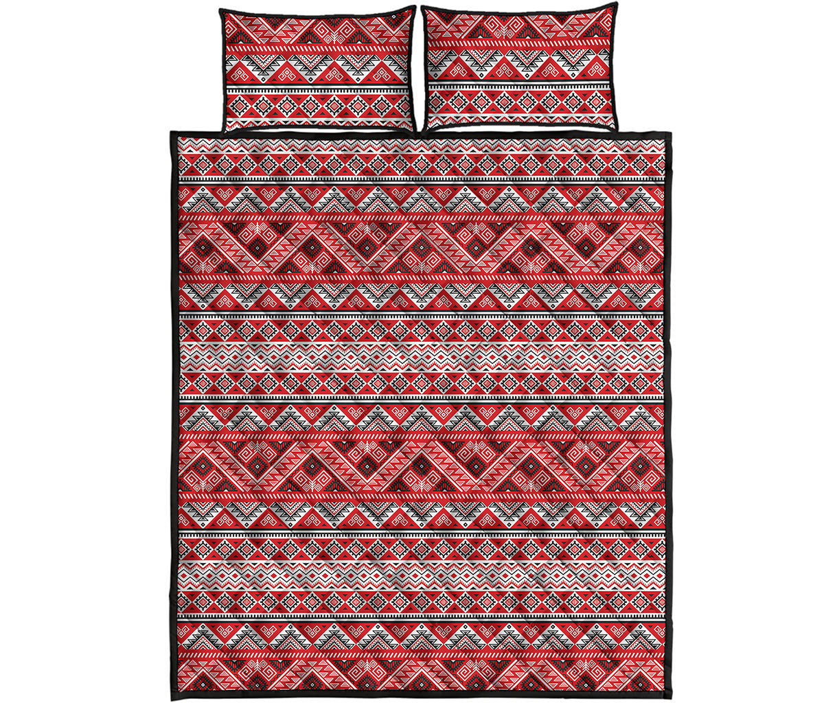 Red And White Native Tribal Print Quilt Bed Set
