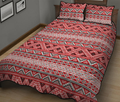 Red And White Native Tribal Print Quilt Bed Set