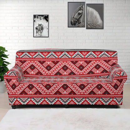 Red And White Native Tribal Print Sofa Cover