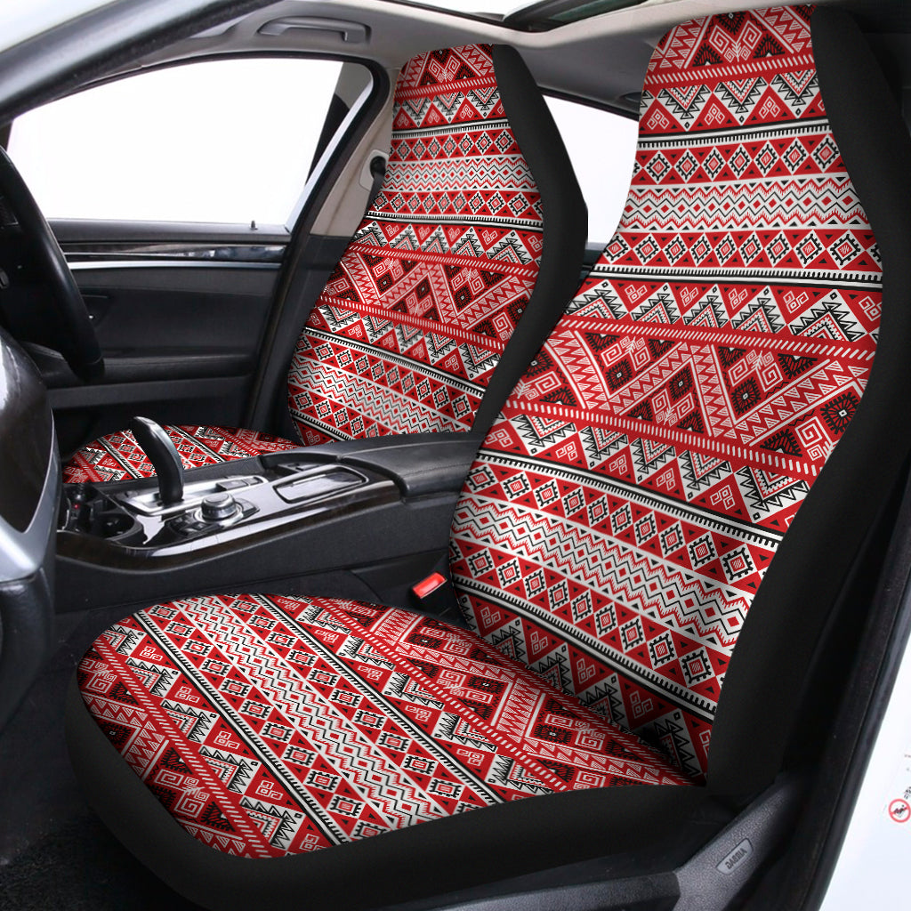 Red And White Native Tribal Print Universal Fit Car Seat Covers