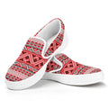 Red And White Native Tribal Print White Slip On Sneakers