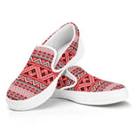 Red And White Native Tribal Print White Slip On Shoes