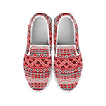 Red And White Native Tribal Print White Slip On Shoes