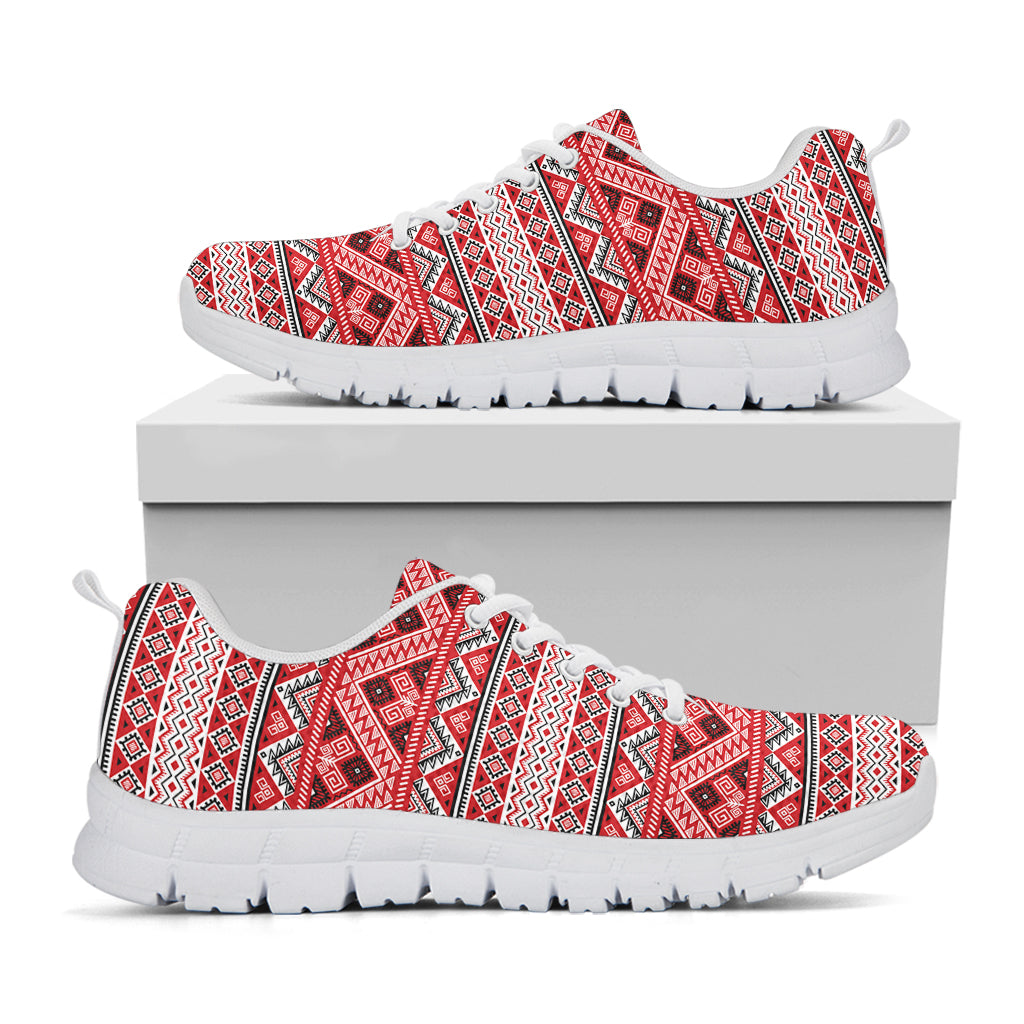 Red And White Native Tribal Print White Sneakers