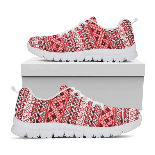 Red And White Native Tribal Print White Sneakers