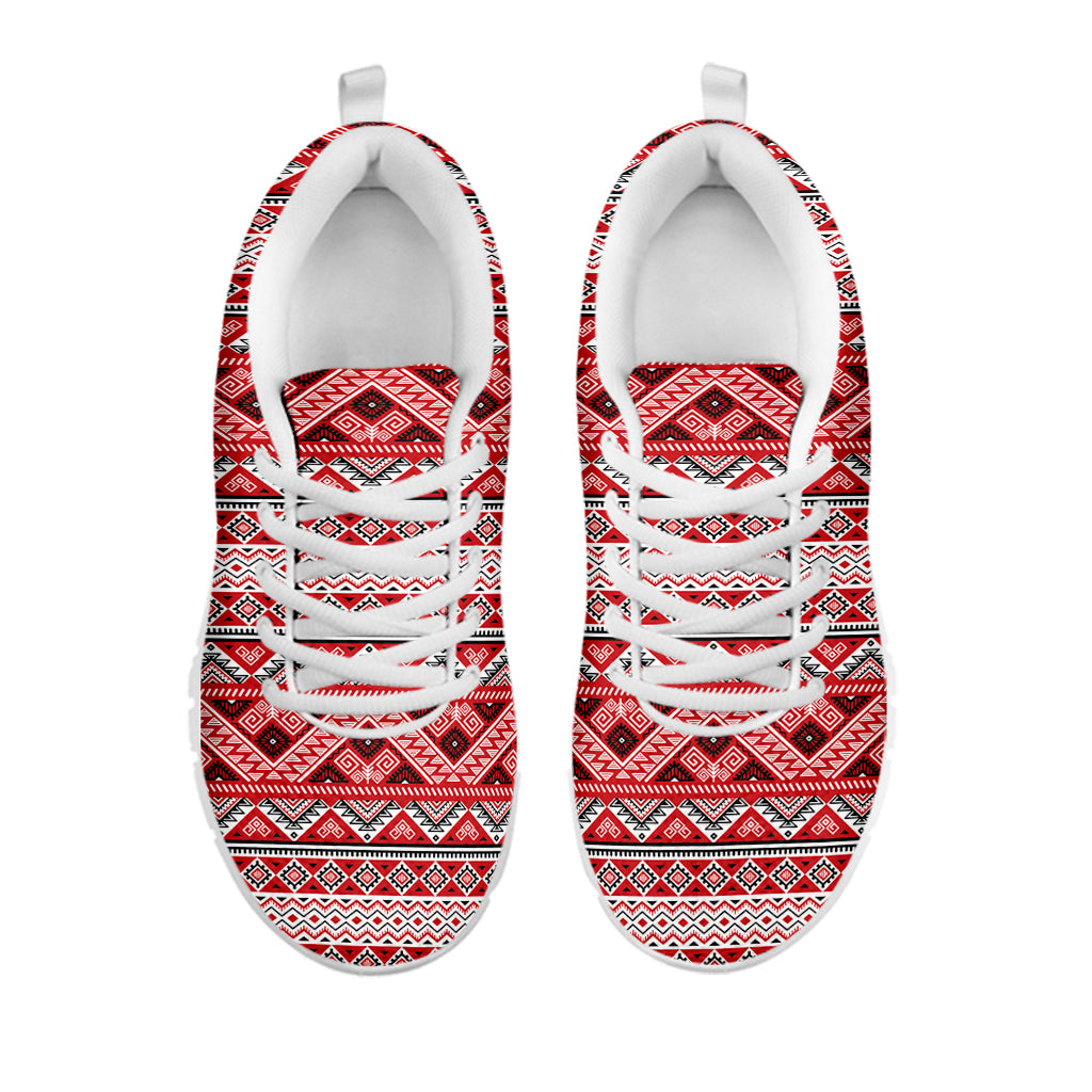 Red And White Native Tribal Print White Sneakers