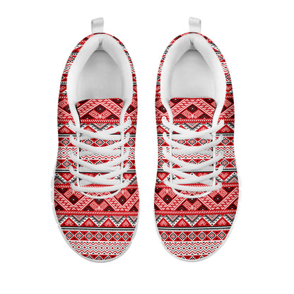 Red And White Native Tribal Print White Sneakers