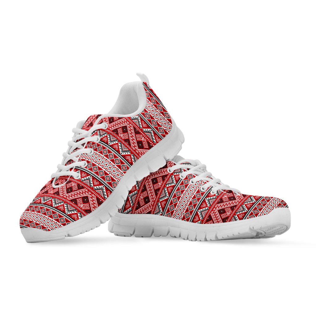 Red And White Native Tribal Print White Sneakers