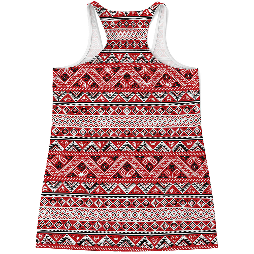 Red And White Native Tribal Print Women's Racerback Tank Top