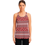 Red And White Native Tribal Print Women's Racerback Tank Top