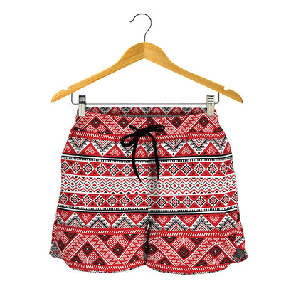 Red And White Native Tribal Print Women's Shorts