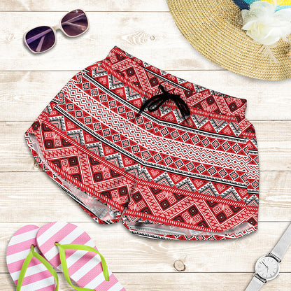 Red And White Native Tribal Print Women's Shorts