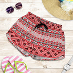 Red And White Native Tribal Print Women's Shorts