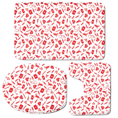 Red And White Nurse Pattern Print 3 Piece Bath Mat Set