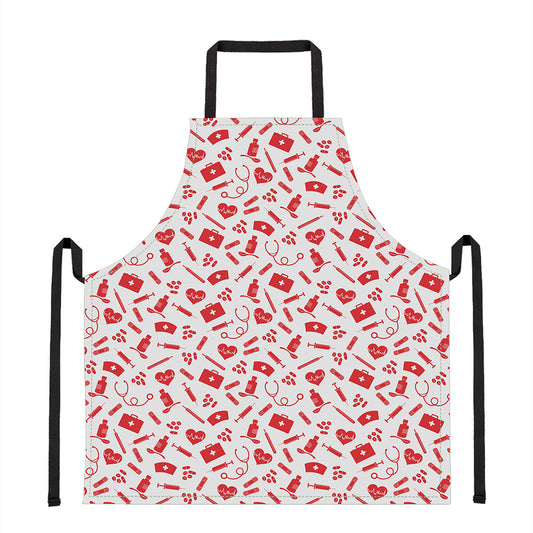 Red And White Nurse Pattern Print Apron