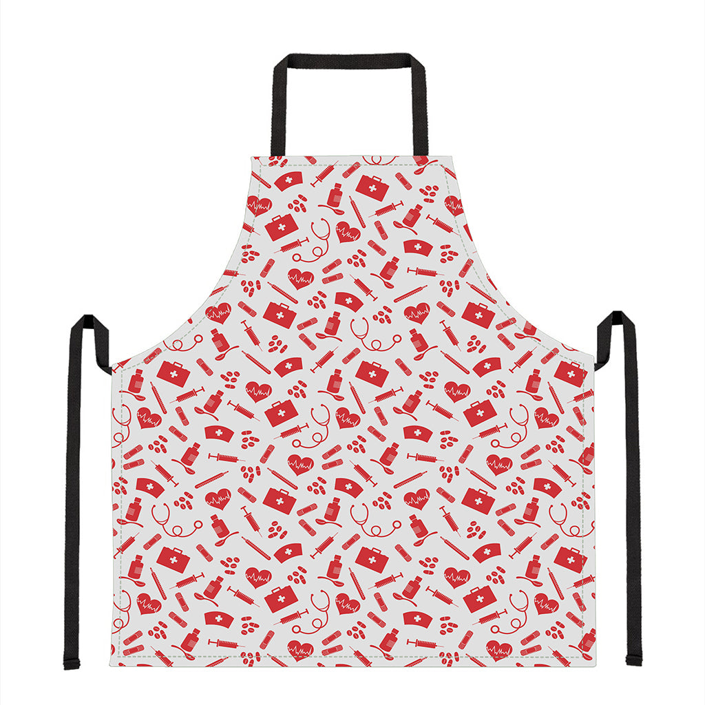 Red And White Nurse Pattern Print Apron