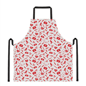 Red And White Nurse Pattern Print Apron