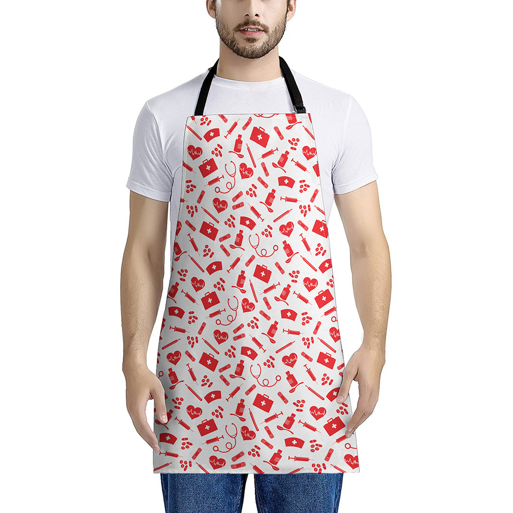 Red And White Nurse Pattern Print Apron