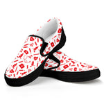 Red And White Nurse Pattern Print Black Slip On Shoes