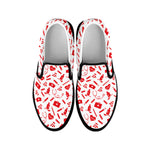 Red And White Nurse Pattern Print Black Slip On Shoes