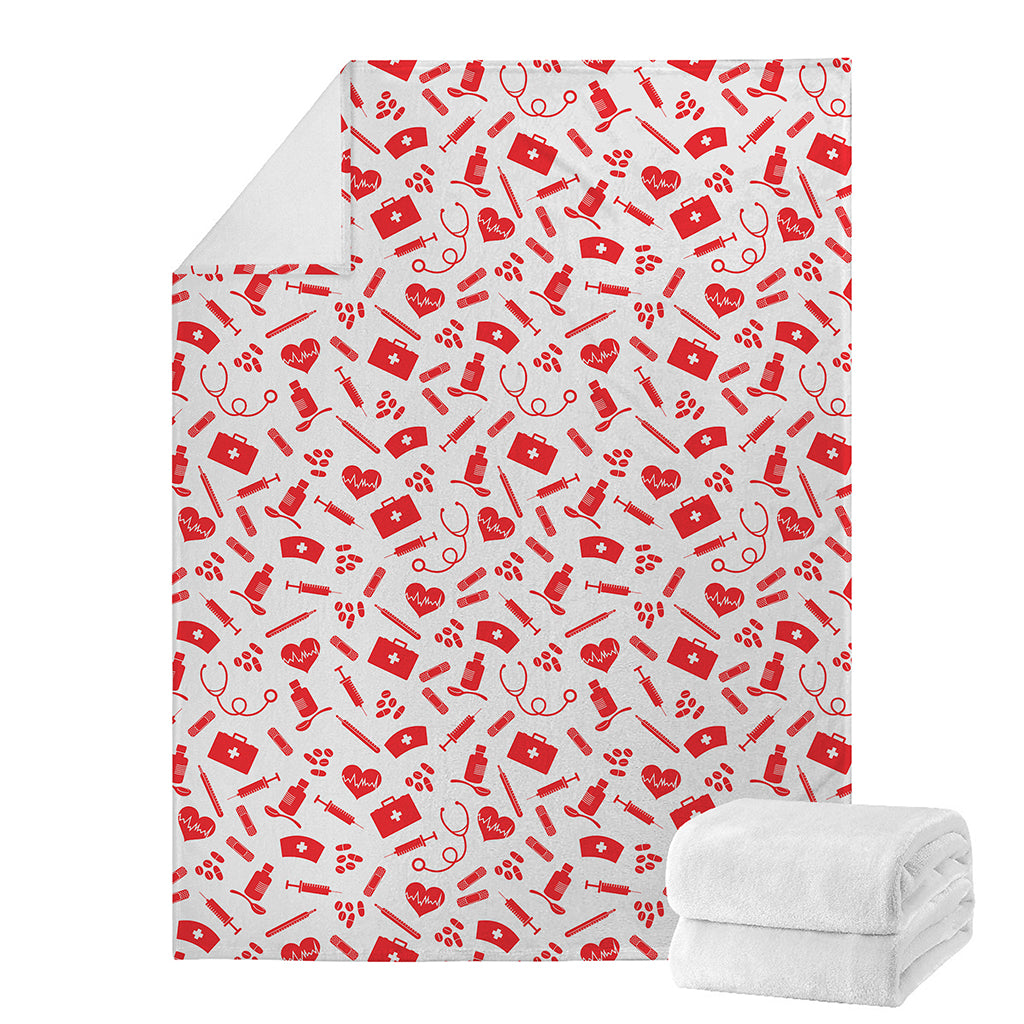 Red And White Nurse Pattern Print Blanket