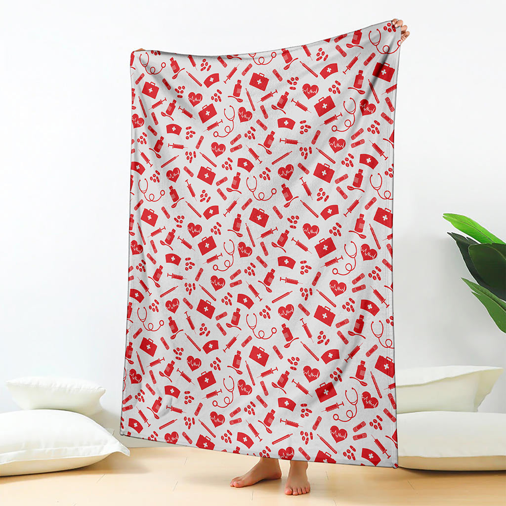 Red And White Nurse Pattern Print Blanket