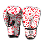 Red And White Nurse Pattern Print Boxing Gloves