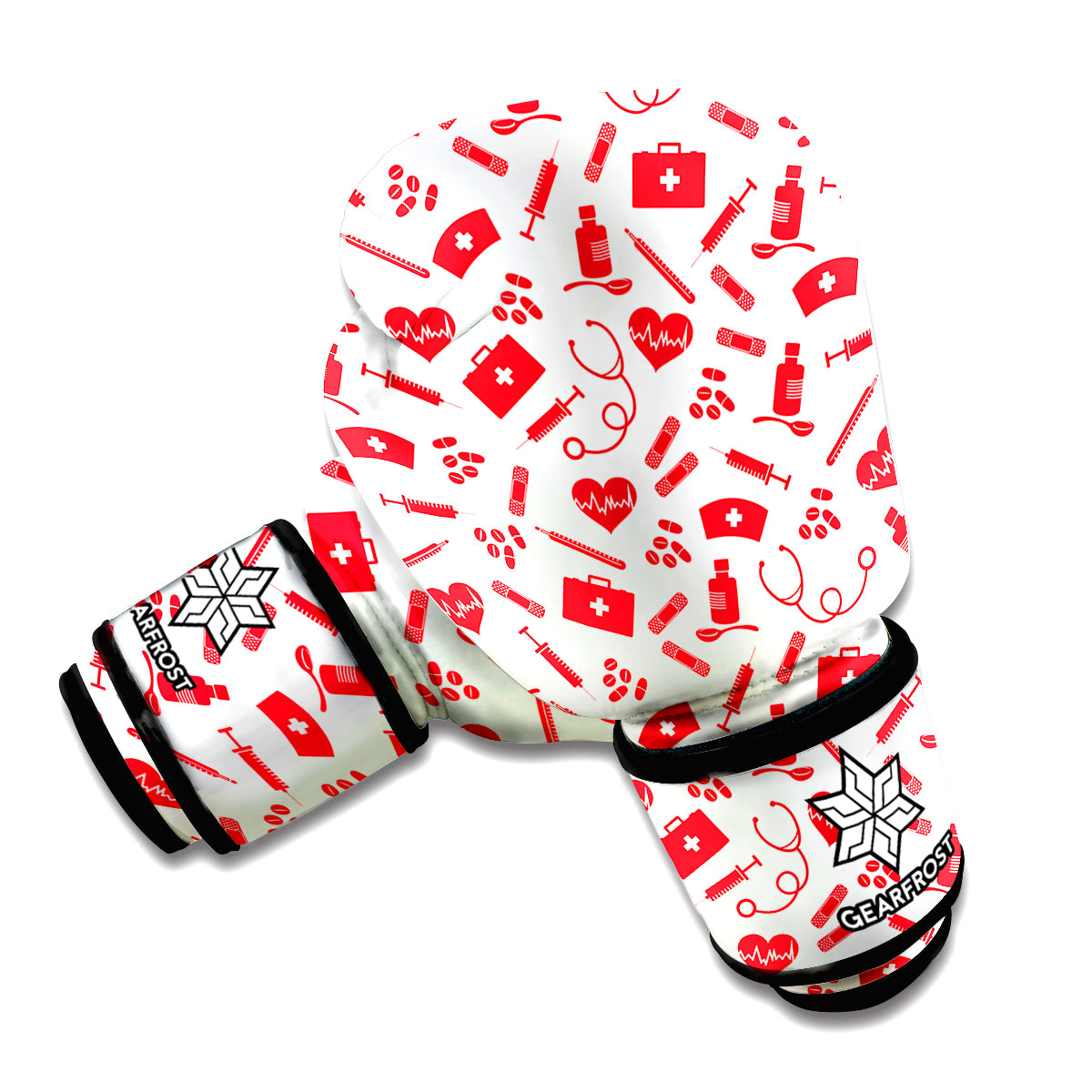 Red And White Nurse Pattern Print Boxing Gloves